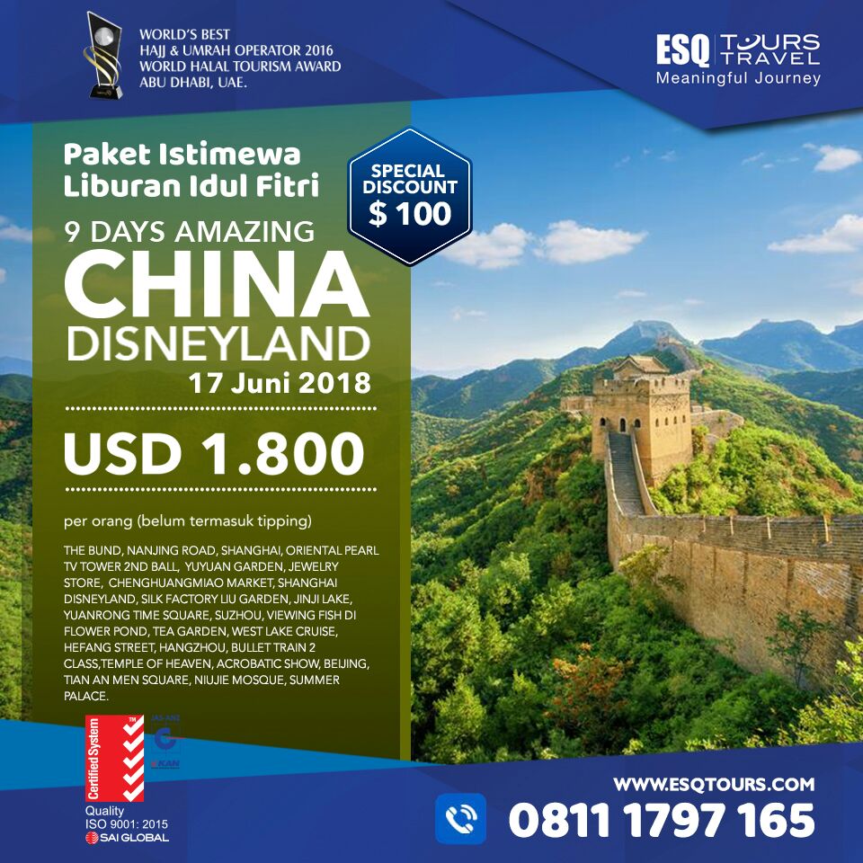 ESQ Tours Travel | Paket Tour muslim wisata halal china | liburan idul fitri china