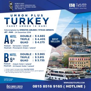ESQ Tours Travel | Umroh Plus Turki desember akhir tahun 2018