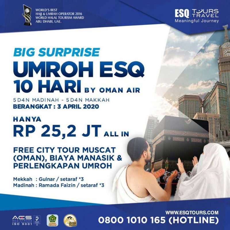 Biaya Paket Umroh ESQ 10 Hari plus Muscat ESQ Tours